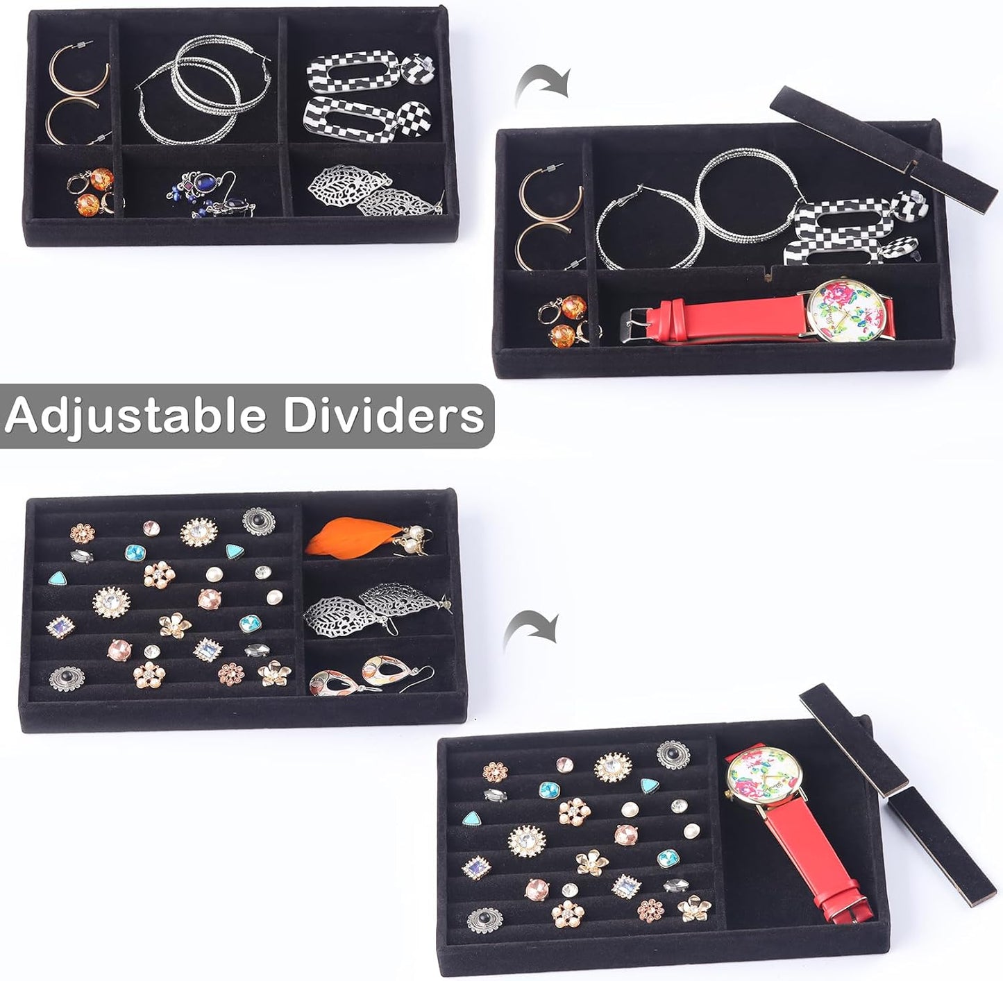8 Pzas Organiz. cajones terciopelo soporte aretes anillos