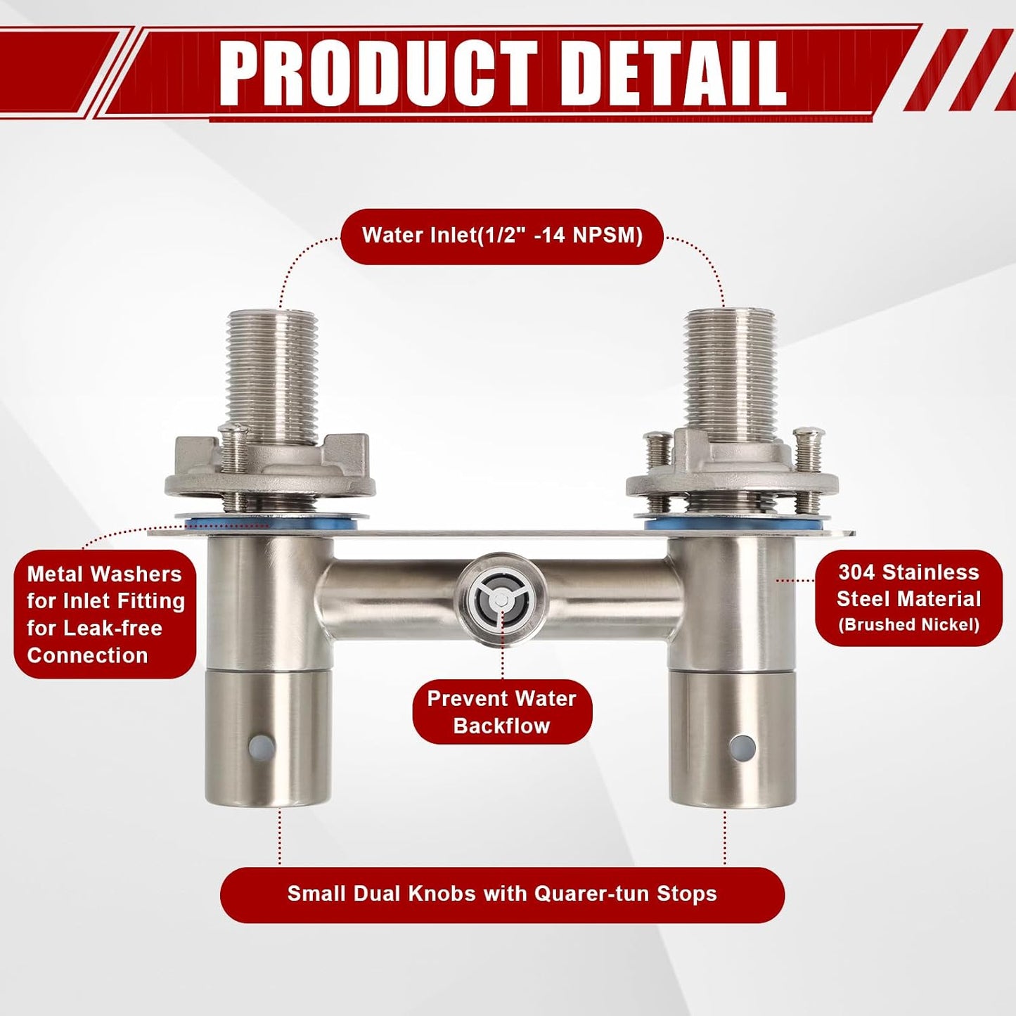 Grifo ducha metal 4" RV níquel cepillado con dos perillas