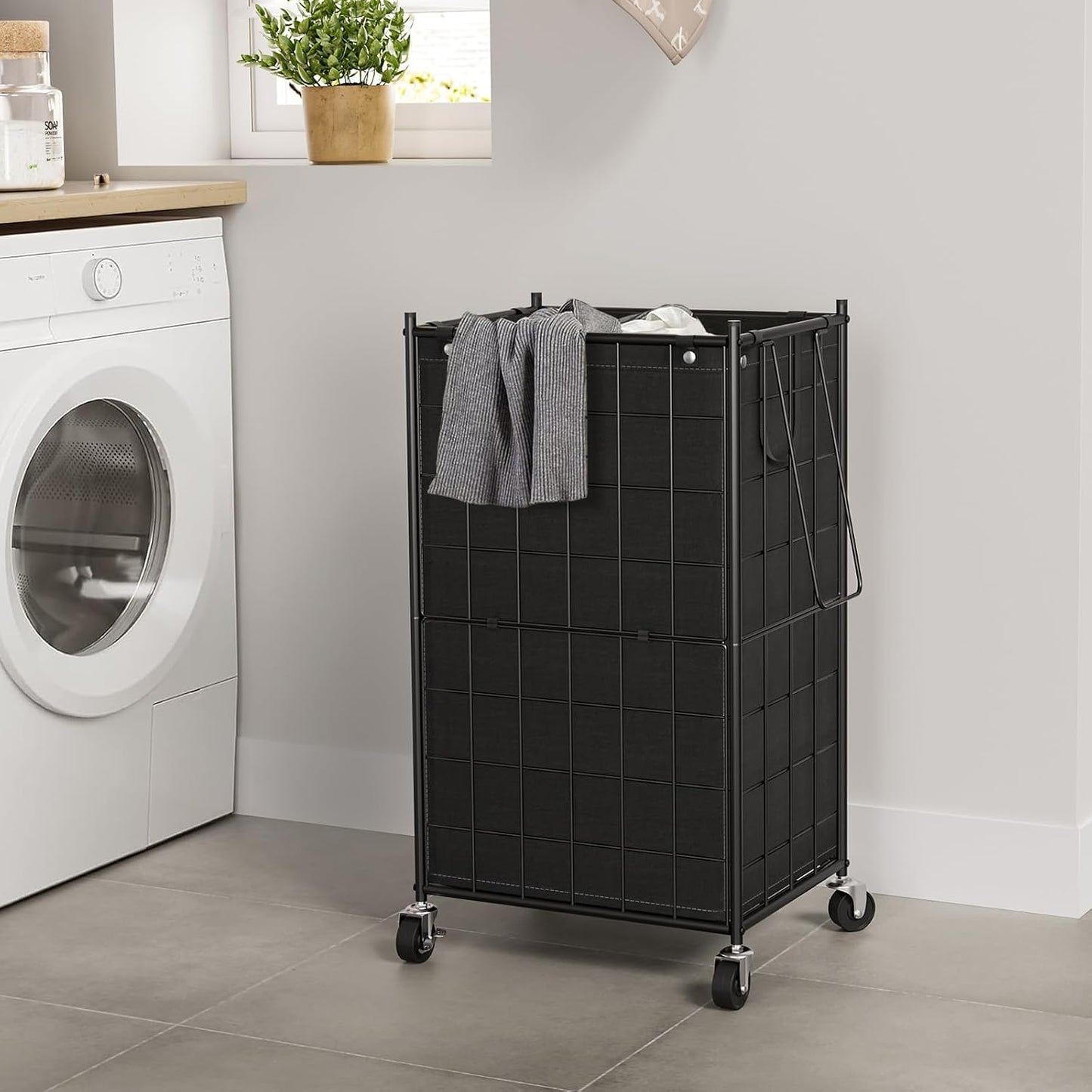 Cesta ropa sucia con ruedas alambre 100l dormitorio