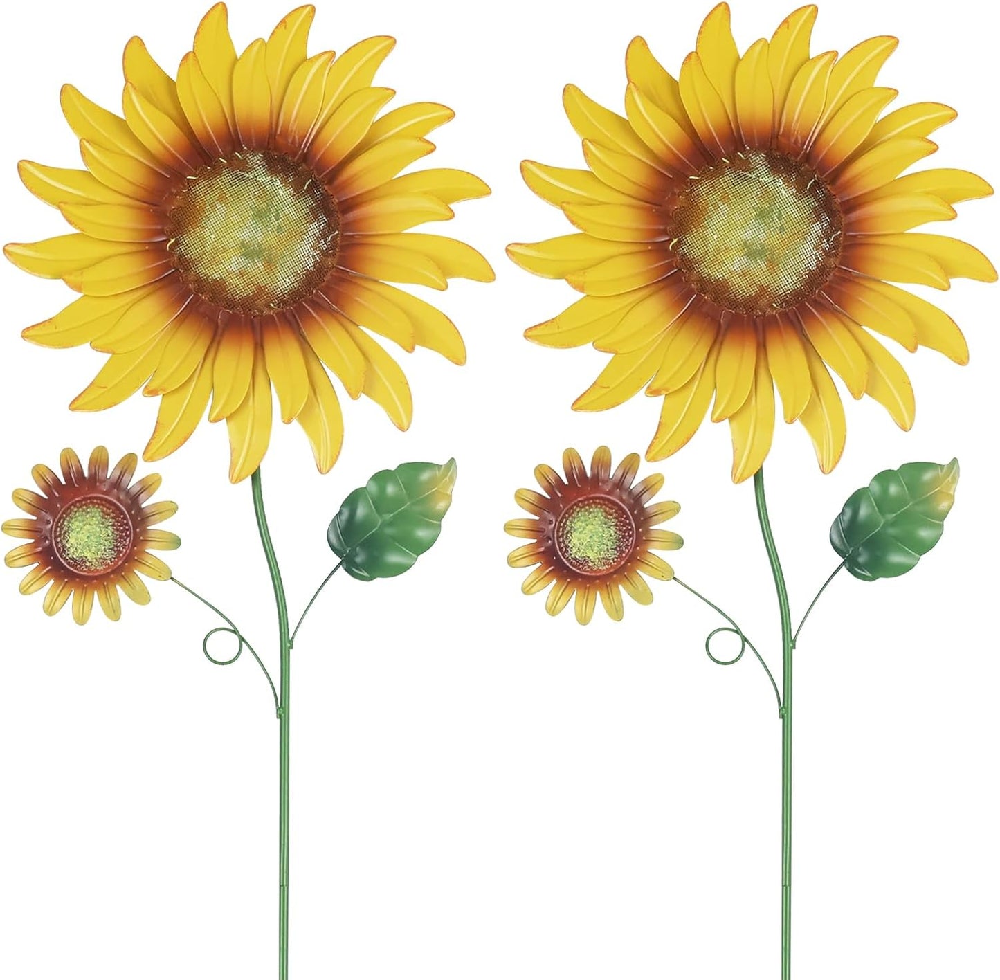 2 Pzas Estacas Girasol Metal Jardín 33pulg Decoración