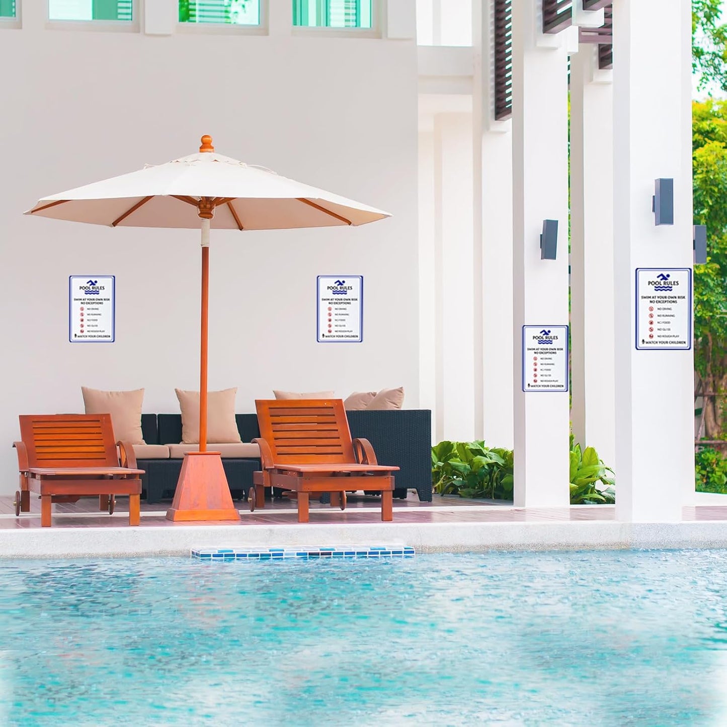 4 Letreros Aluminio Reglas Piscina Swim At Your Own Risk