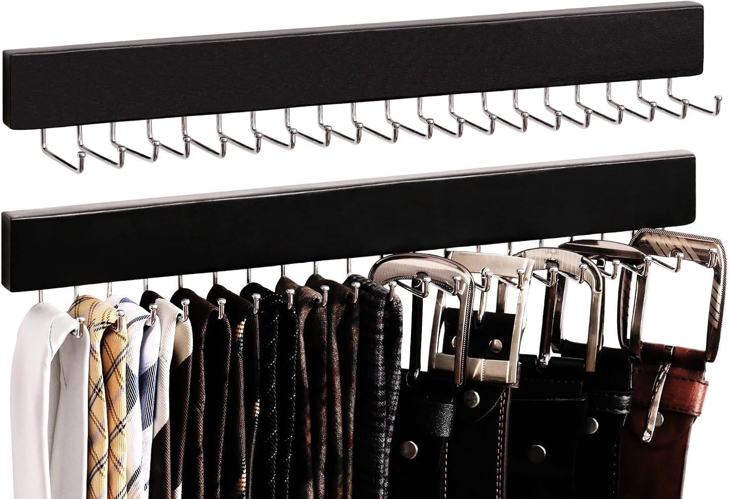Perchero corbatas 20 ganchos madera para pared negro