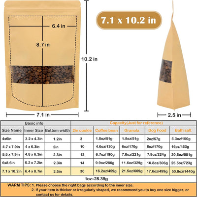 50 Bolsas Kraft Resellables con Ventana 7x10.2"