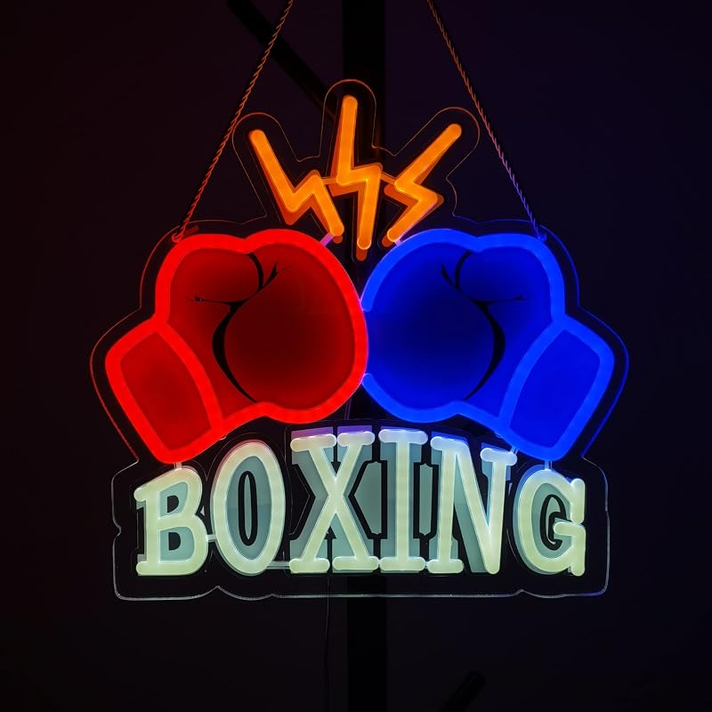Letrero neón boxeo 13x13" luces pared bar club hotel