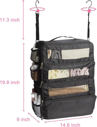 Organiz. viaje colgante estantes portátiles negro pequeño