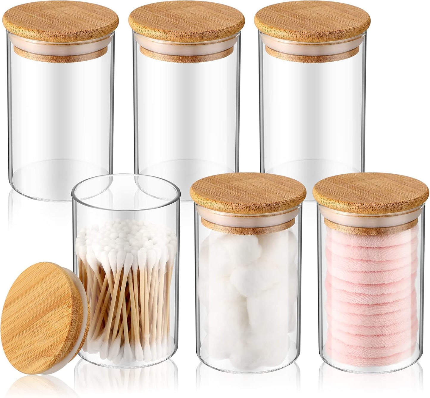 6 Frascos Vidrio con Tapas Bambú para Baño y Almacenamiento