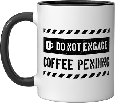 Taza de café humorística con mensaje militar en cerámica negra/blanca