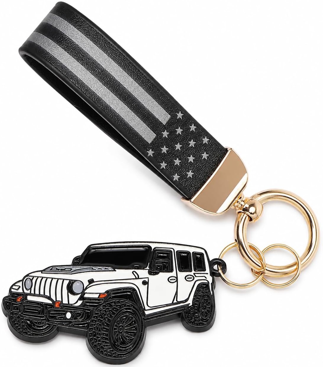 Llavero Jeep Wrangler cuero bandera metal