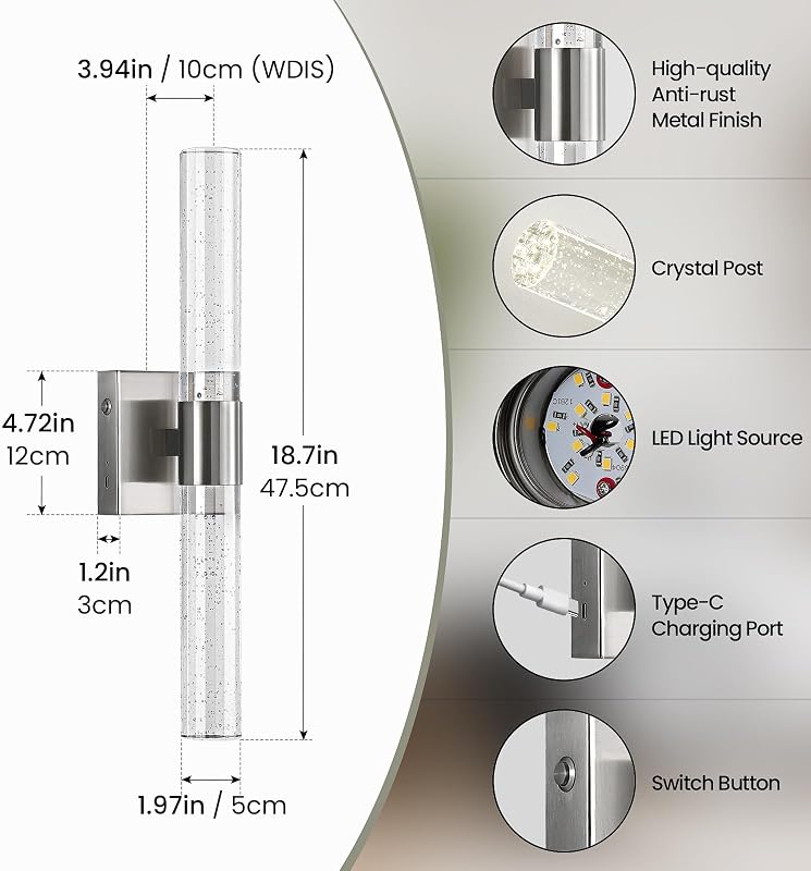2 Apliques Pared Inalámbricos LED Níquel 4000K