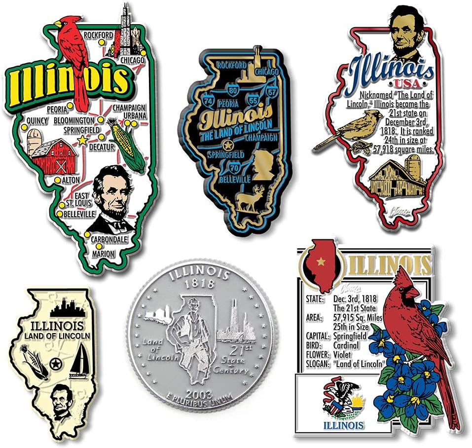 Juego 6 imanes Illinois 3D vintage coleccionables