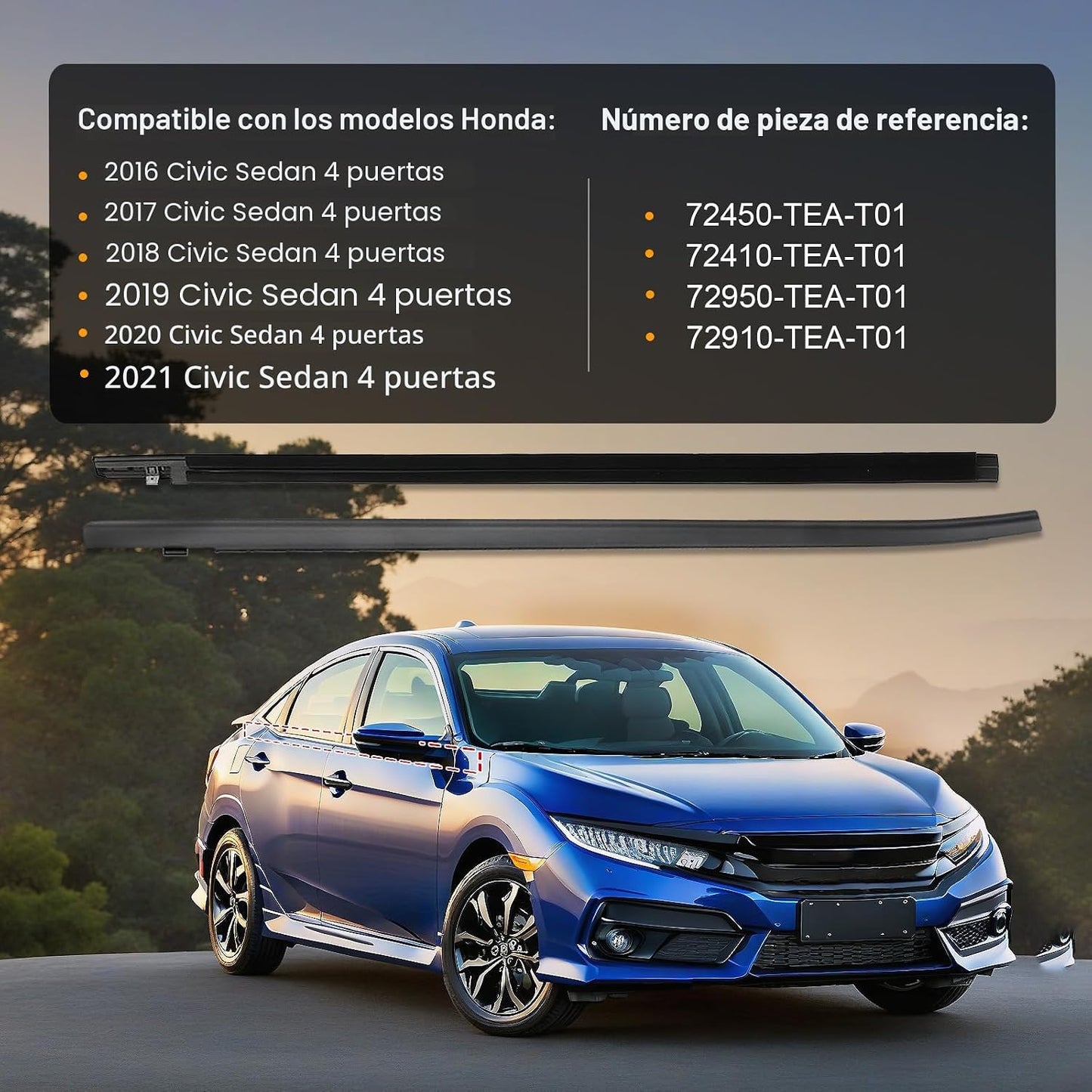 Moldura sellado ventanas Honda Civic 2016-21 4puertas