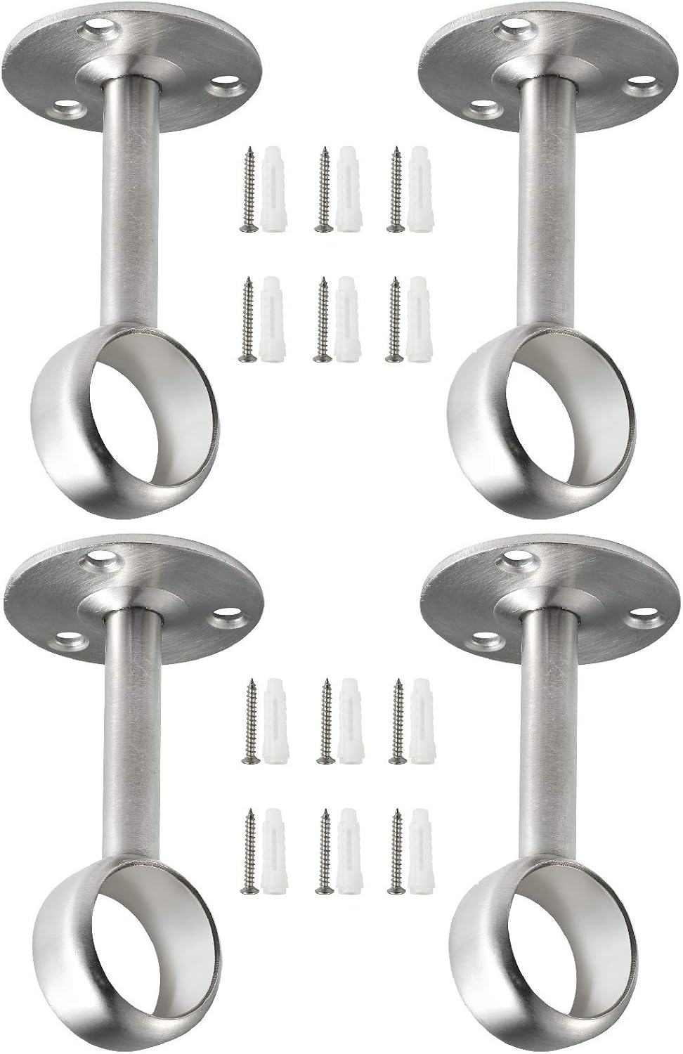 4 Soportes plateados para barra de armario 1" cortinas ducha