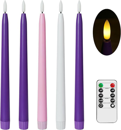 Juego 5 Velas Adviento LED 11pulg Control Remoto 3 Morado 1 Rosa 1 Blanco