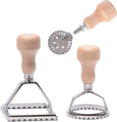 Cortador ravioles con ruedas rodillo mango madera