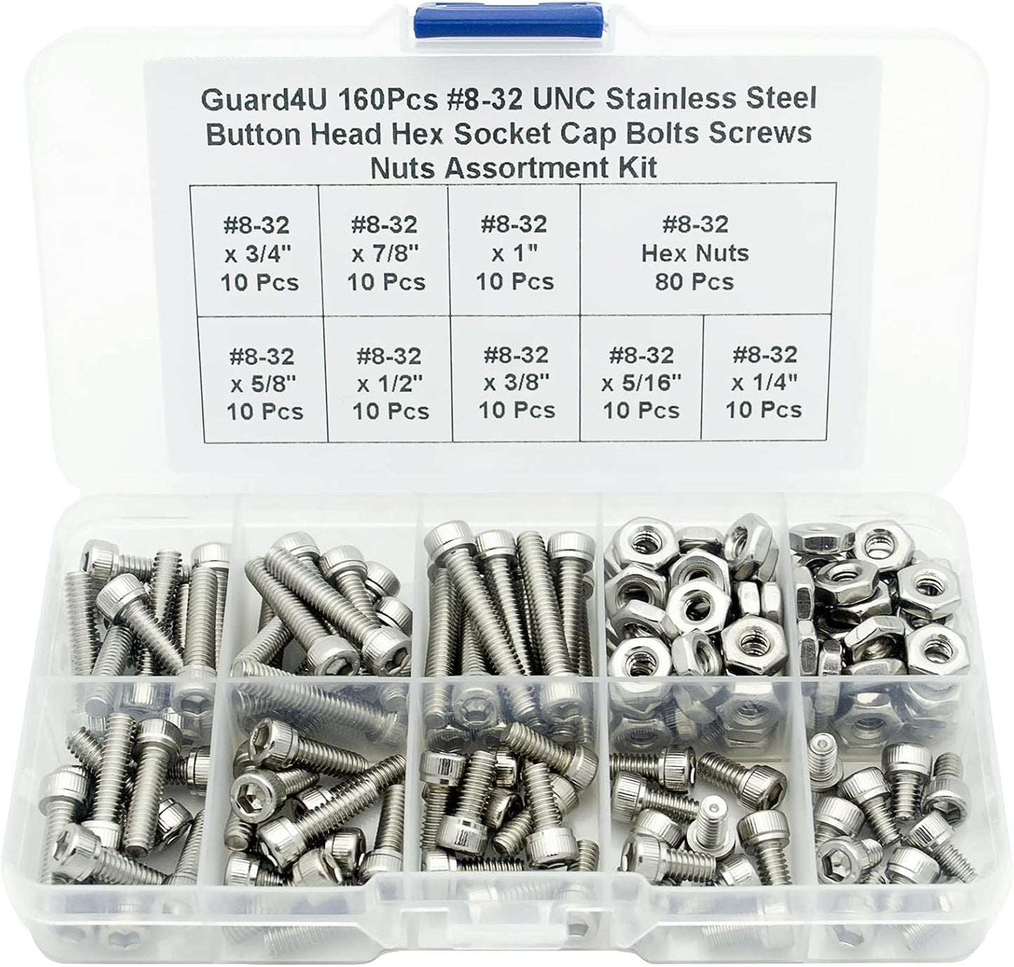 Kit surtido tornillos hexagonales acero inox 8-32x 1/4-1