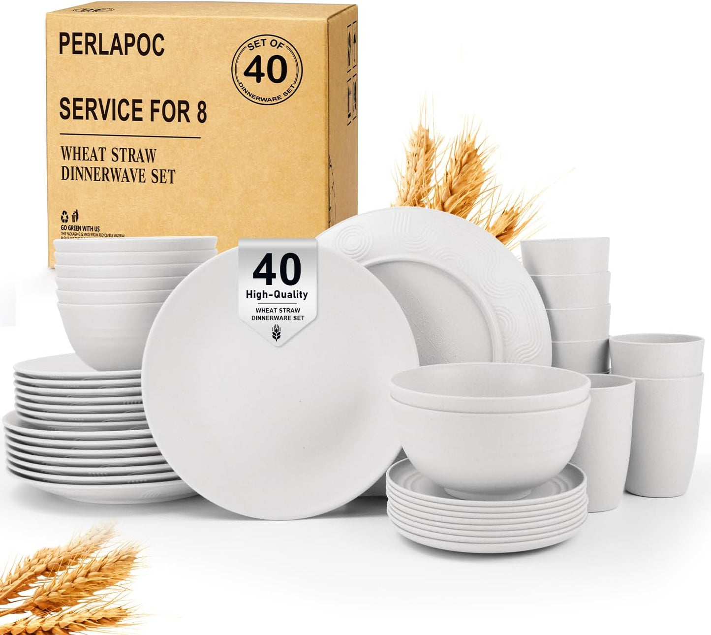 Set 40 Pzas Vajilla Paja Trigo Plástico Irrompible