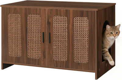Caja arena gatos mueble oculto entrada lateral rejillas nogal