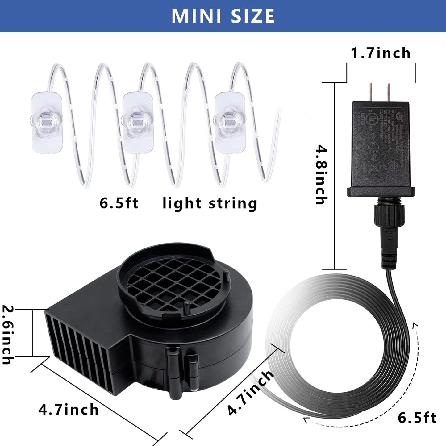 Soplador aire inflables 12V con ventilador 3 luces LED