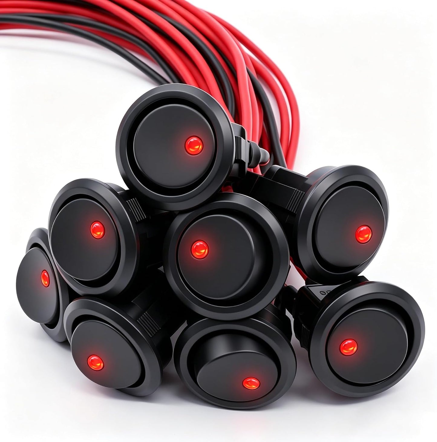 8 Pzas Interruptor Basculante 12V DC 20A Con Luz Roja