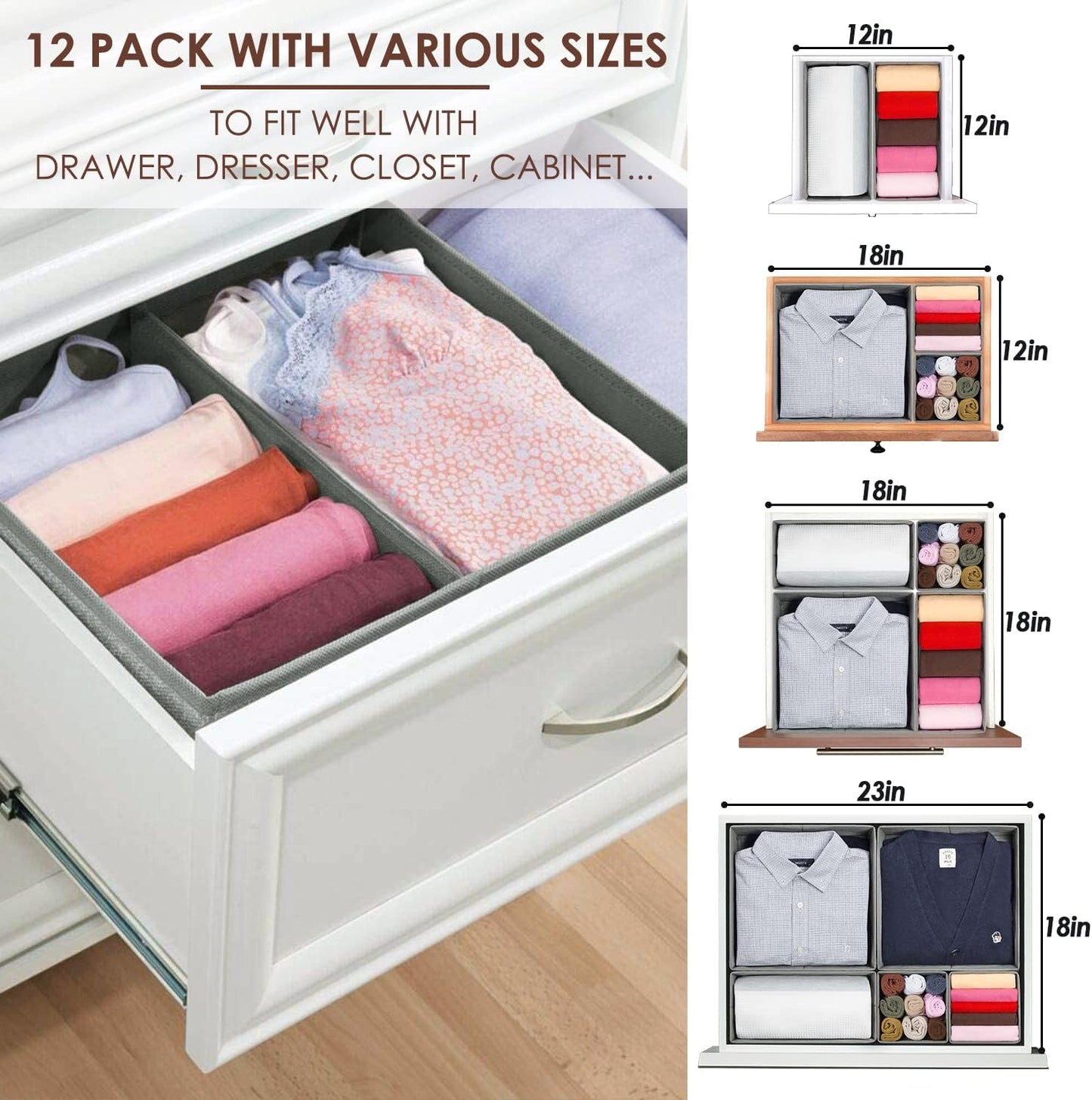 12 Organizadores cajones tela plegable dormitorio