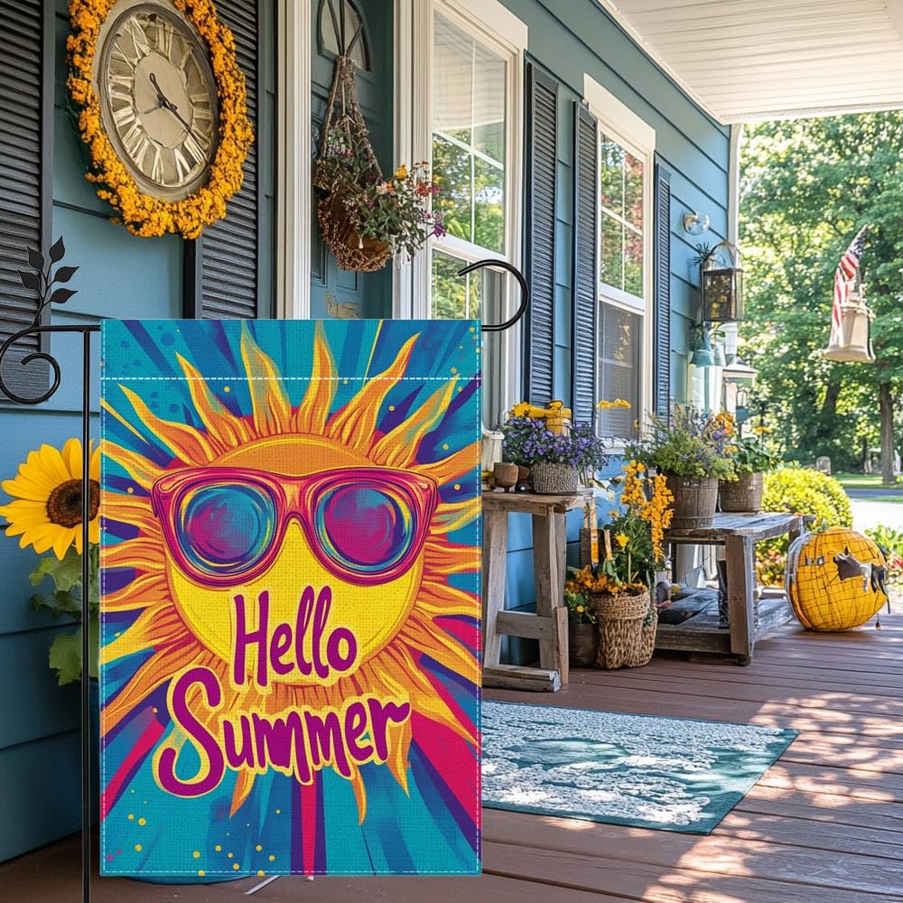 Bandera jardín 12x18pulg doble cara Hello Sunshine decoración campo