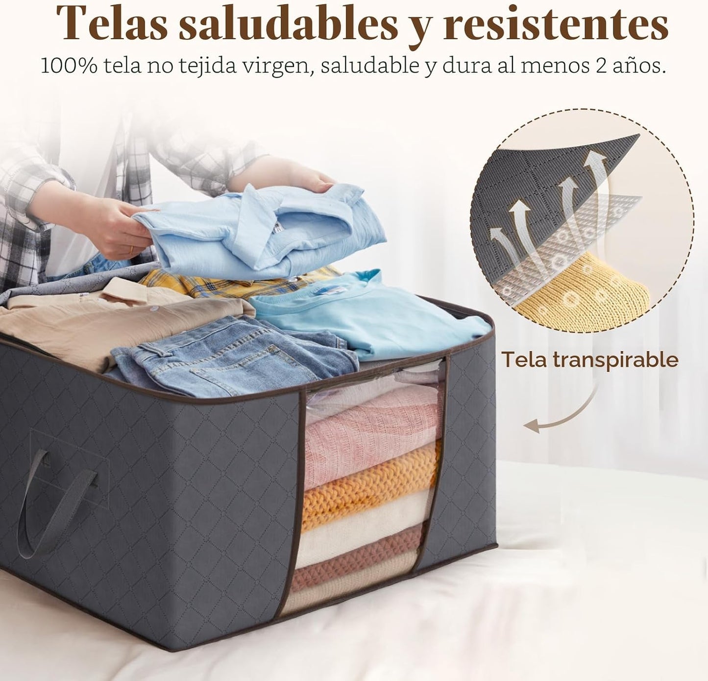 3 Pzas Bolsas Almacenamiento Ropa con Asa y Cremallera