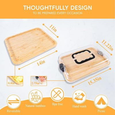 Tabla embutidos y queso bambú con tapa transparente para viaje