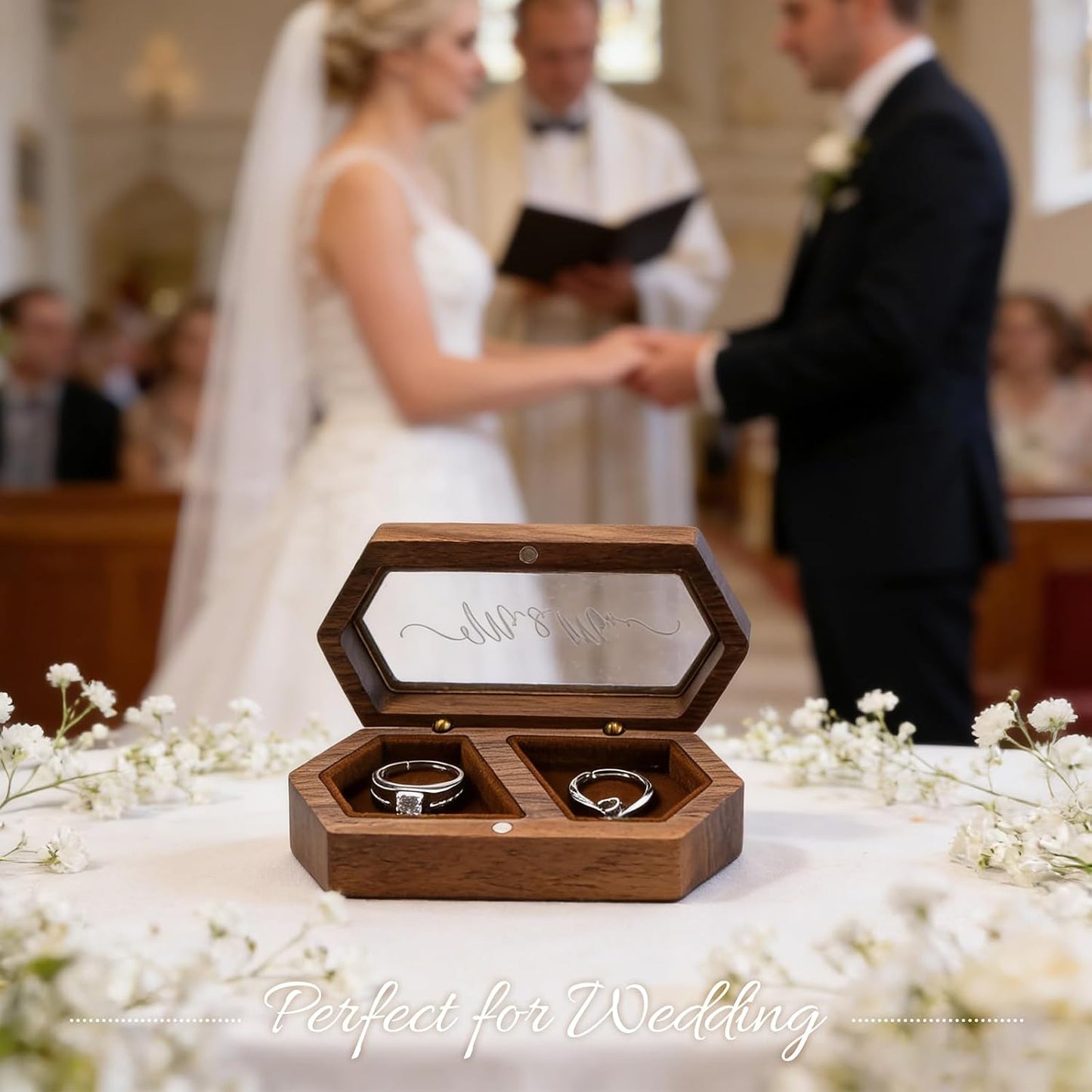 Caja madera anillos boda almacenamiento joyas rústica