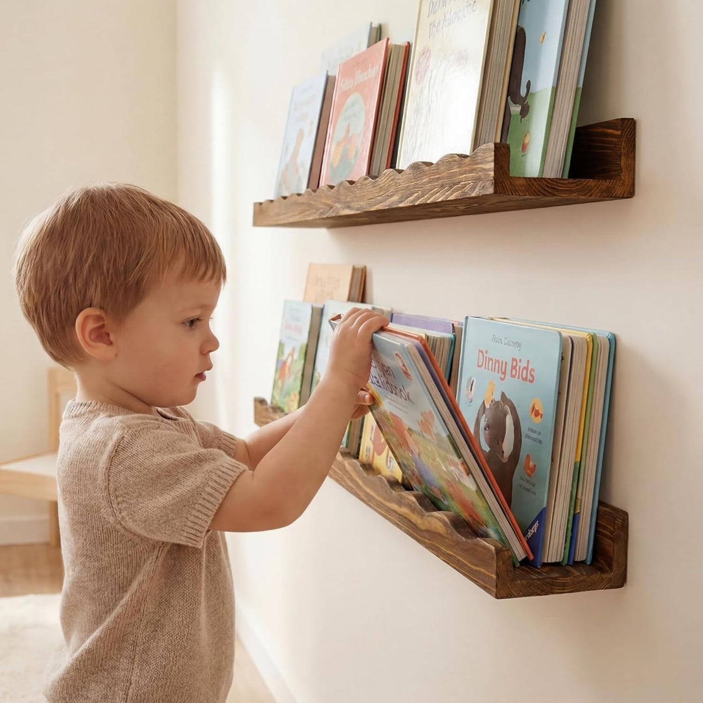 Estante madera pino para fotos y libros habitación niños