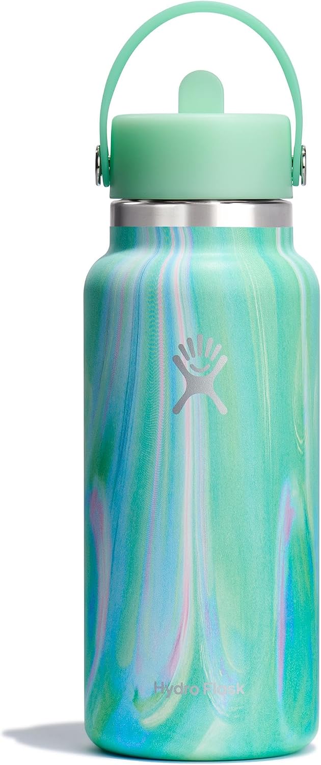 Botella agua acero inox aislada popote 32oz verde