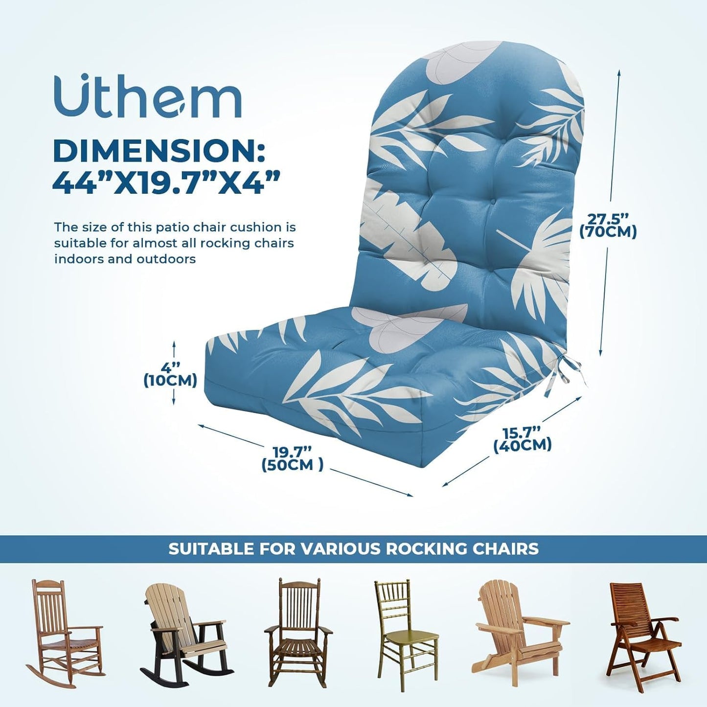 Cojín impermeable silla mecedora Adirondack 44pulg azul