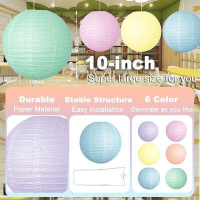 12 Faroles Papel Colgantes 10pulg Rosa Azul Menta