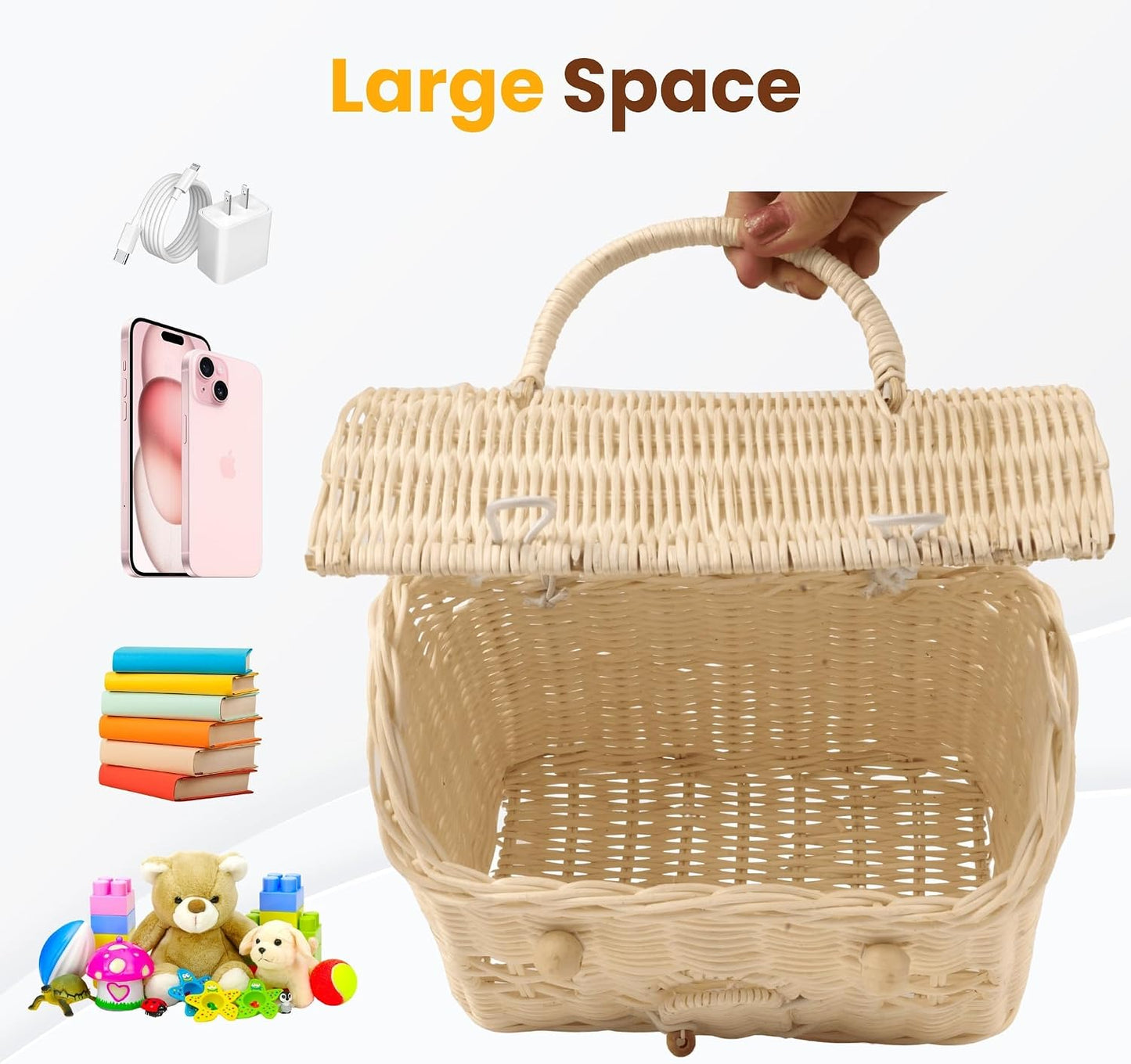 Cesta ratán con tapa organiz. decorativo tejido a mano