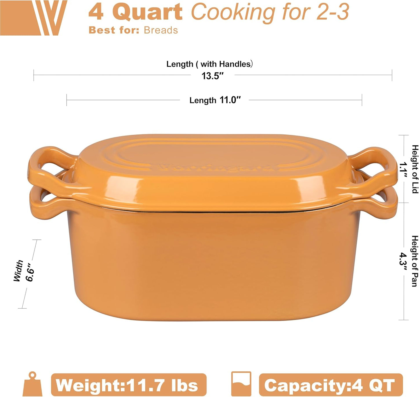 Olla Holandesa Esmaltada Hierro Fundido 4qt Amarillo