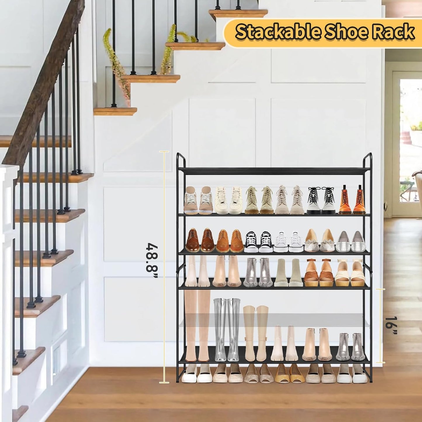 Organiz. zapatos 3 niveles apilable 24 pares negro