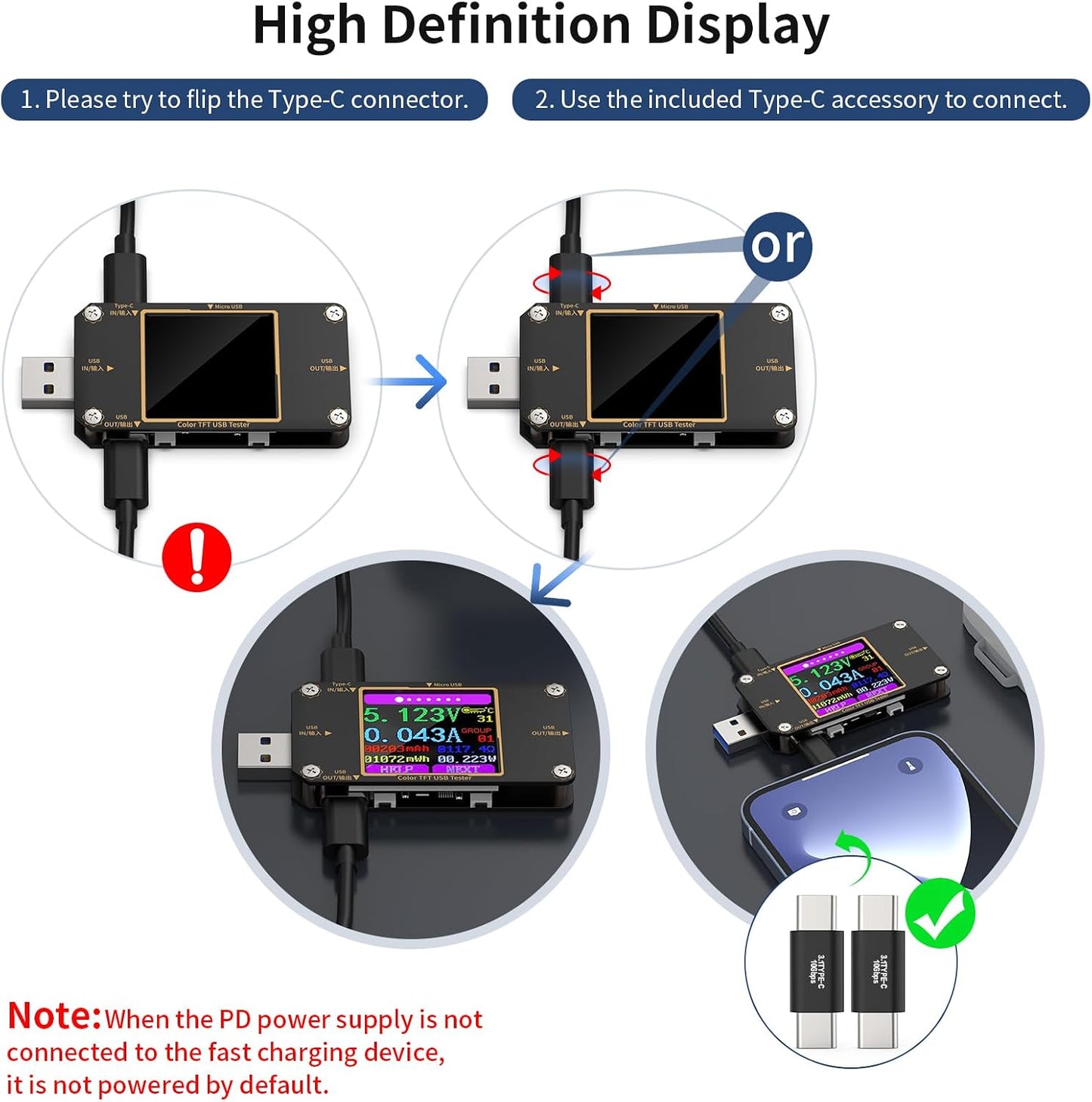 Multímetro USB C 2en1 con Conector Tipo C