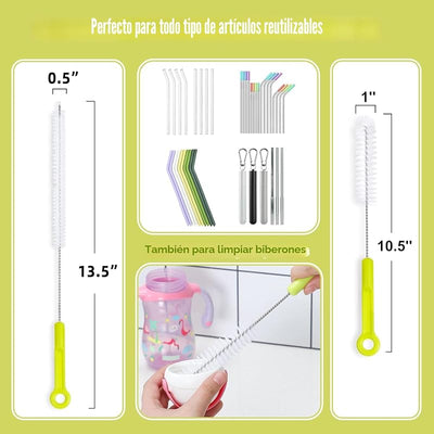 Juego cepillos limpieza botellas cuello estrecho deportivas