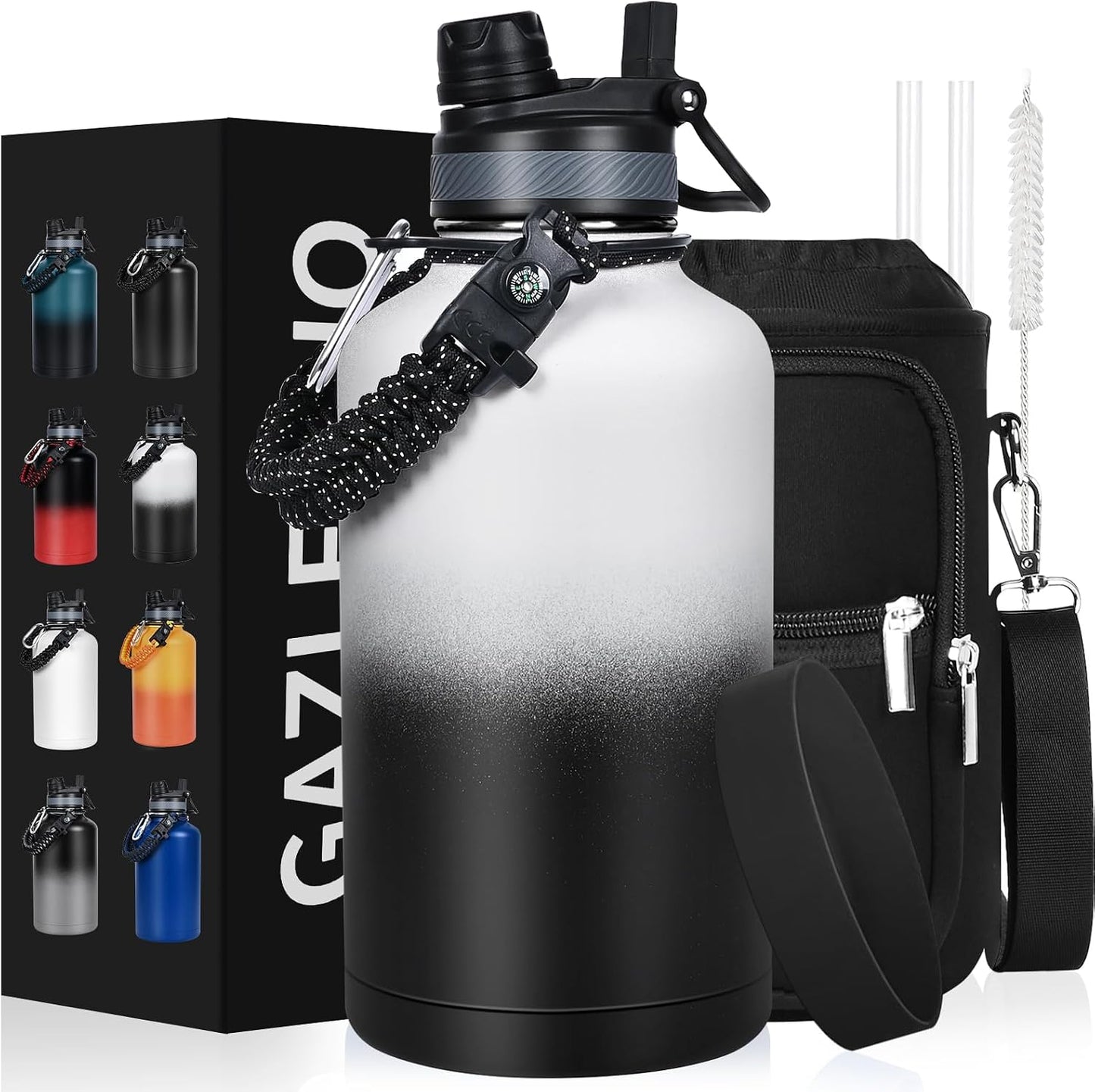 Botella agua aislada acero inox 64oz sin BPA con popote