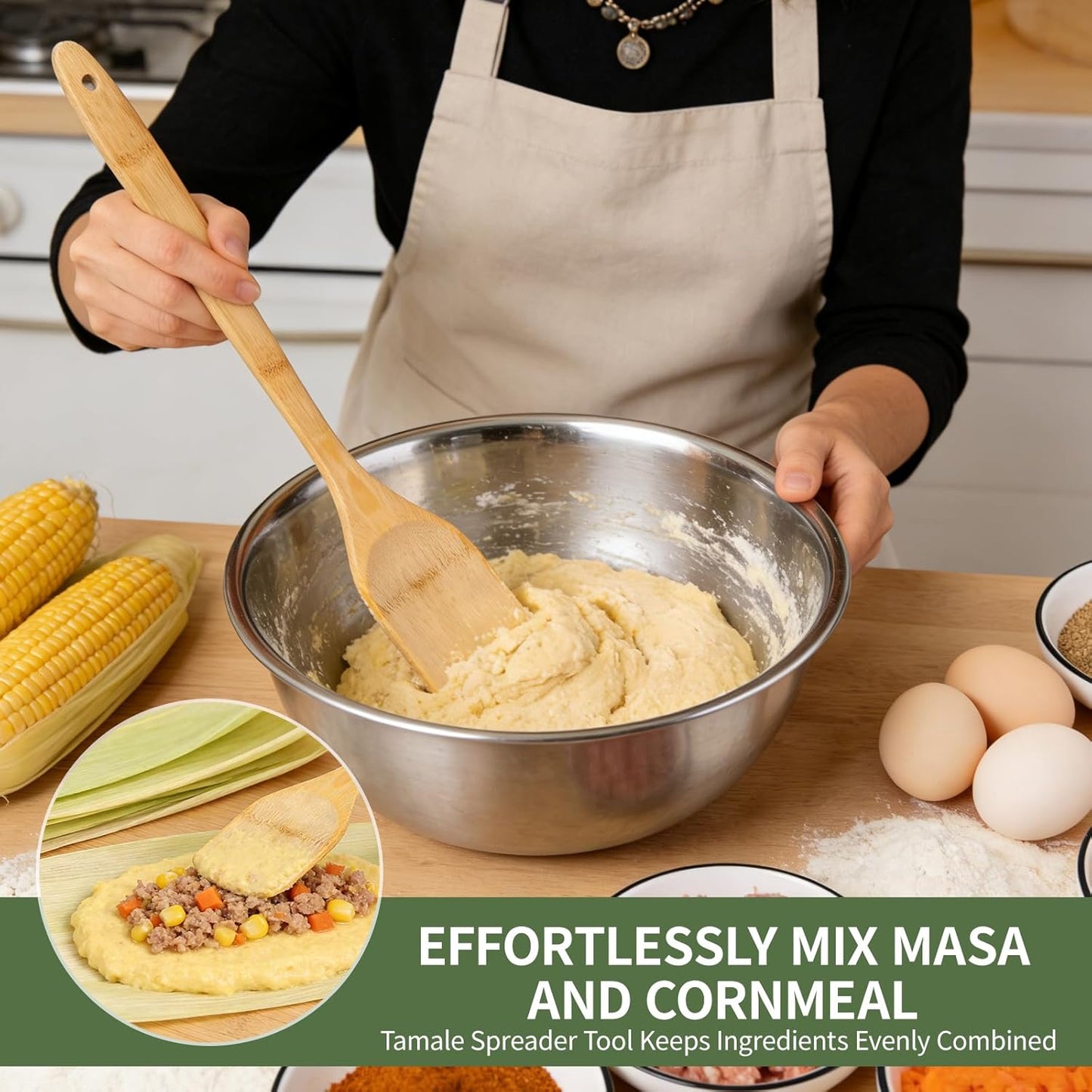 Espátula madera para tamal masa y harina de maíz