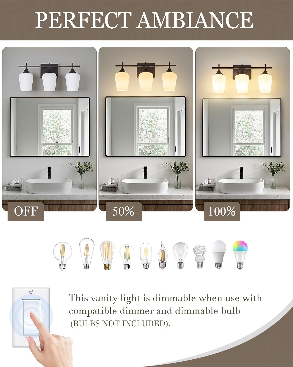 Aplique baño 3 luces bronce aceitado 53cm