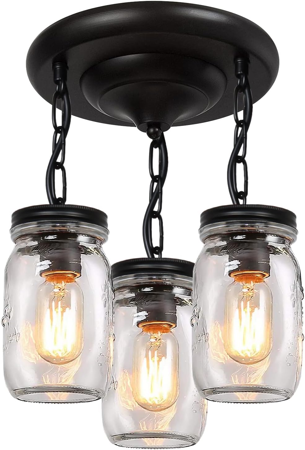 Iluminación colgante 3 luces frasco vidrio mason cocina