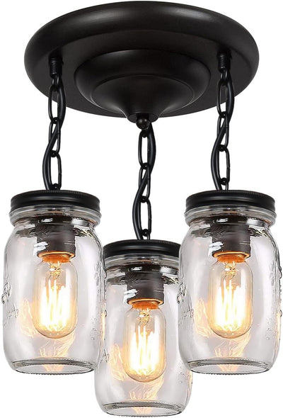 Iluminación colgante 3 luces frasco vidrio mason cocina