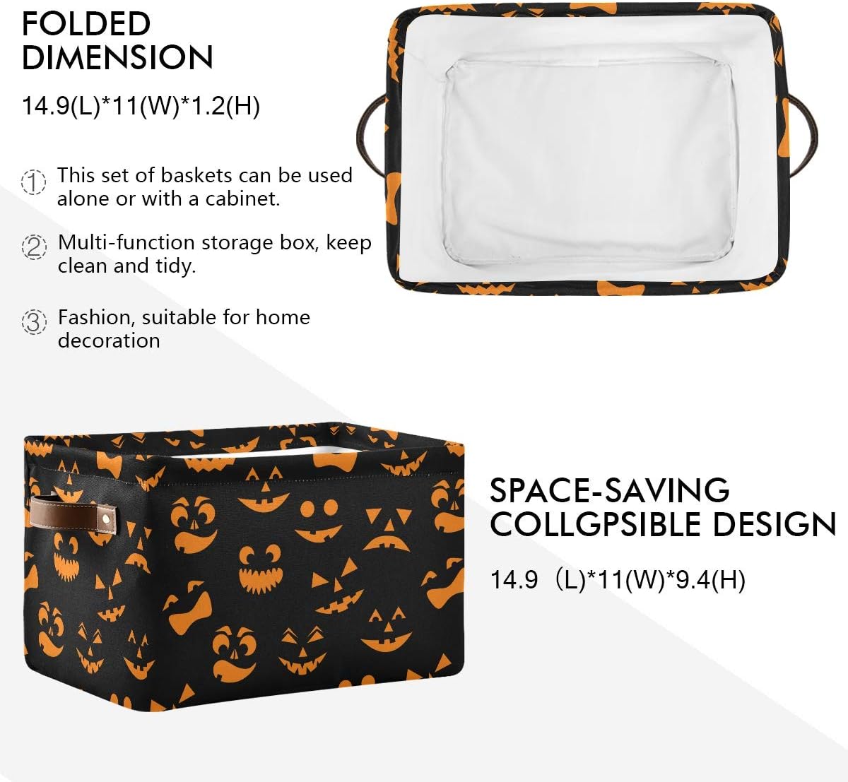Cesta Halloween con asas plegable decoración hogar