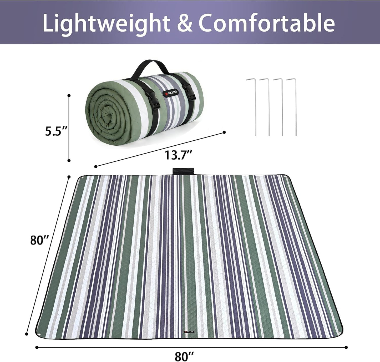 Manta picnic 80x80pulg impermeable plegable verde