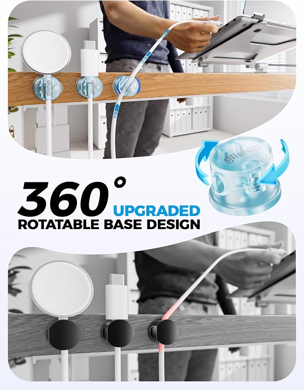 Pack 9 clips magnéticos para cables organizador giratorio 360°