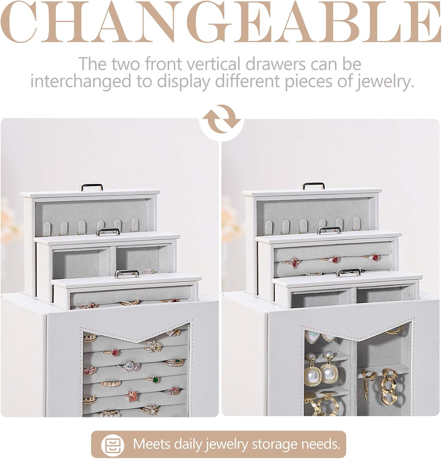 Organiz. joyas con ventanas ganchos collares anillos aretes