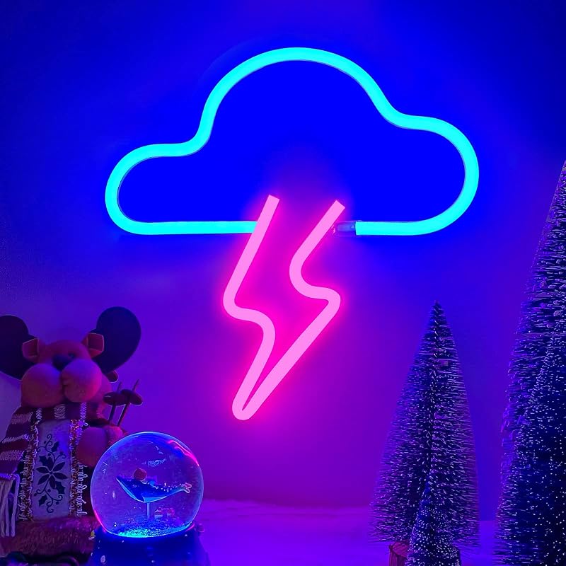 Letrero neón LED nube relámpago decoración pared