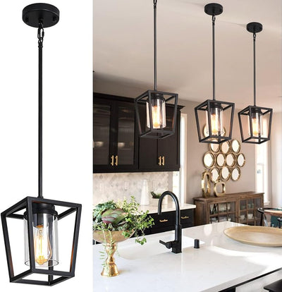 Luz colgante isla cocina jaula granja metal vidrio