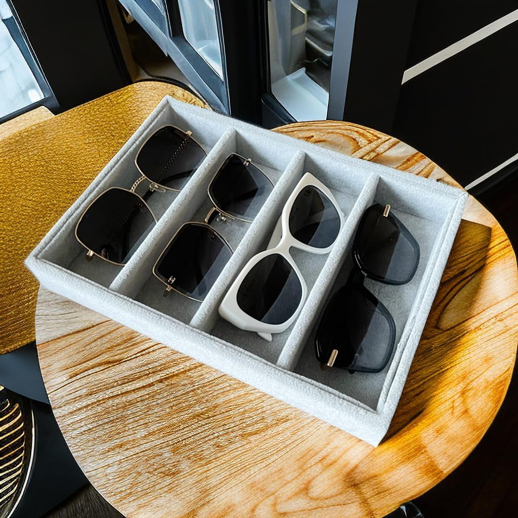 Organiz. terciopelo gris para gafas sol y relojes