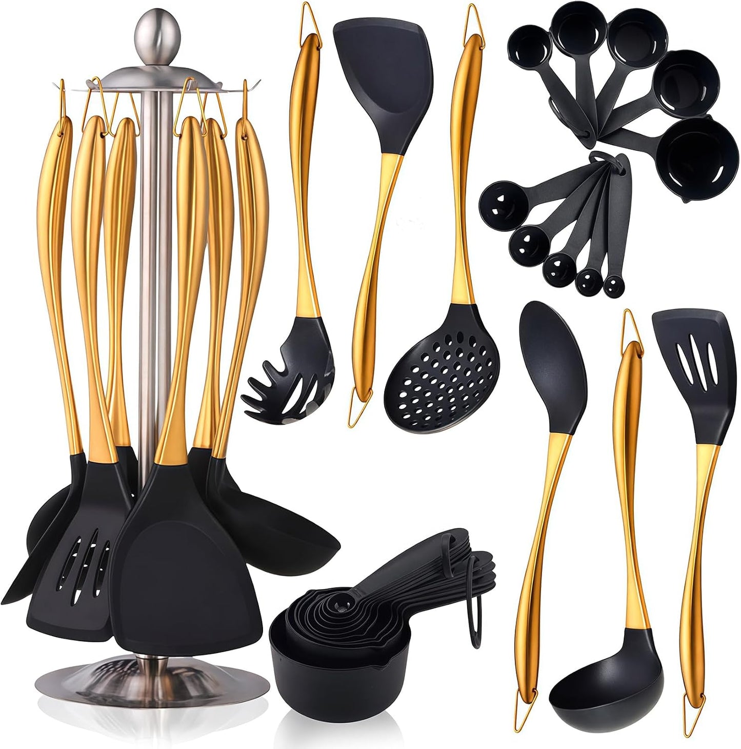 Set 17 Pzas Utensilios Silicón Antiadherente Giratorio
